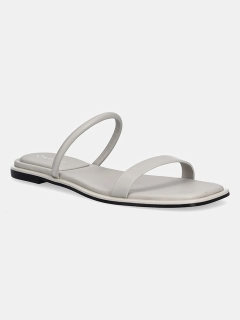 Calvin Klein klapki skórzane FLAT SANDAL SQUARED 2-BAR LTH damskie kolor szary HW0HW02532 - zdjęcie produktu nr 1