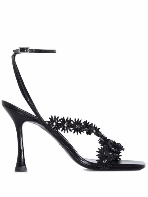 BY FAR Poppy floral-appliqué 95mm sandals - Black - zdjęcie produktu nr 1