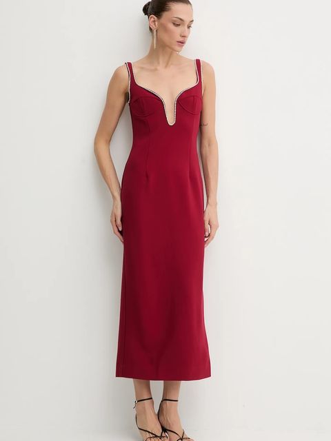 Bardot sukienka kolor bordowy maxi prosta 59009DB2