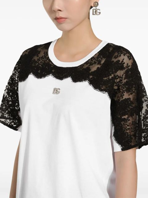 Dolce & Gabbana DNA lace-detail panelled T-shirt - White - zdjęcie produktu nr 2