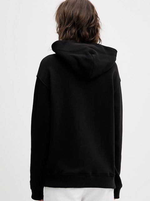 Tommy Jeans bluza bawełniana damska kolor czarny z kapturem z aplikacją DW0DW21605