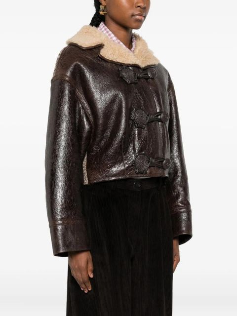 ETRO shearling-collar leather jacket - Brown