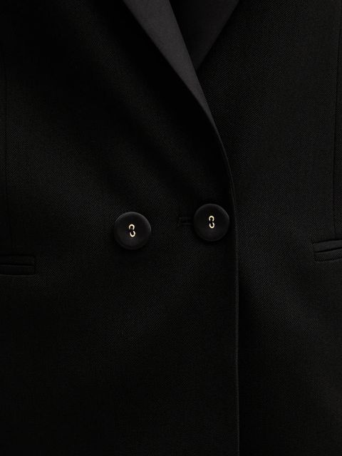 Twinset marynarka z dodatkiem wełny kolor czarny dwurzędowa gładka 252TT2121