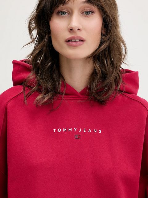 Tommy Jeans bluza bawełniana damska kolor różowy z kapturem z nadrukiem DW0DW21607