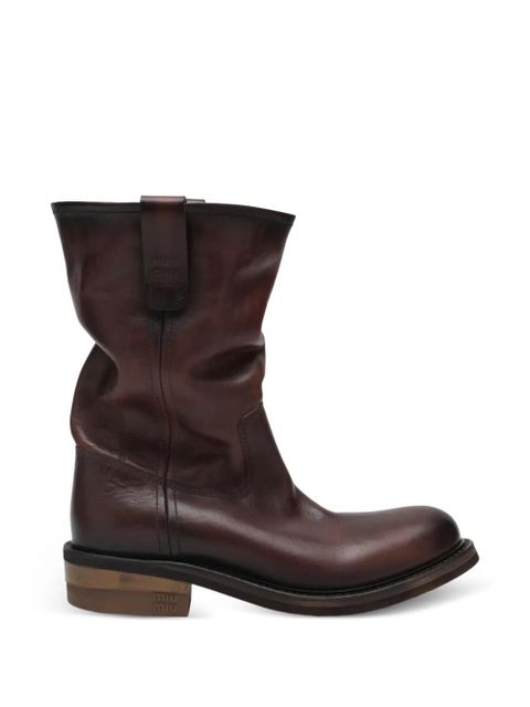 Miu Miu Foule logo-embossed leather ankle boots - Brown - zdjęcie produktu nr 1