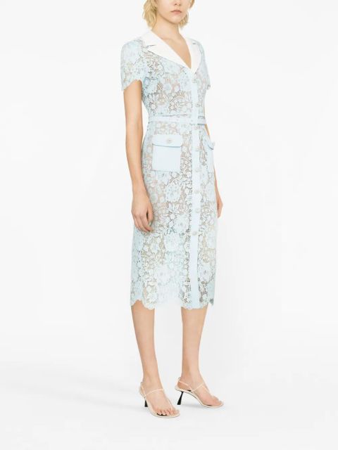 Self-Portrait lace midi shirt dress - Blue