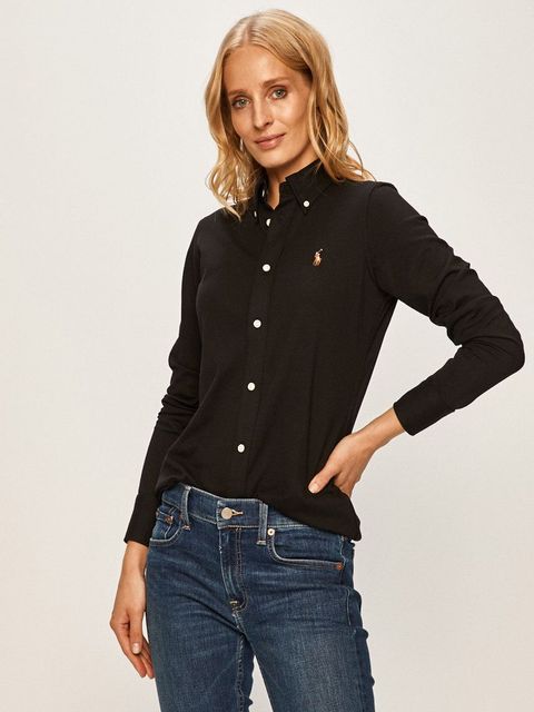 Polo Ralph Lauren koszula bawełniana damska kolor czarny regular z kołnierzykiem klasycznym - zdjęcie produktu nr 1