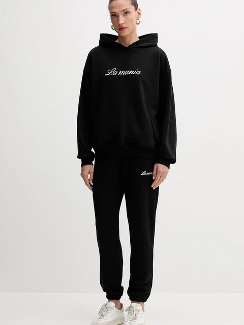 La Mania bluza damska kolor czarny z kapturem z aplikacją ROCKY - zdjęcie produktu nr 2