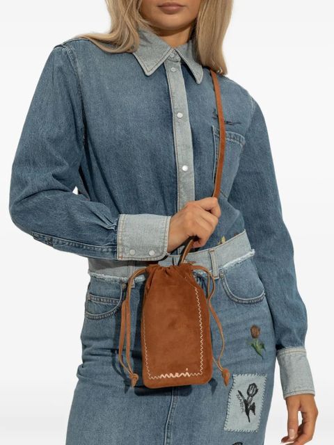 Marni drawstring suede-leather cross body bag - Brown
