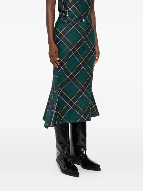 Alexander McQueen kickback-detail plaid skirt - Blue