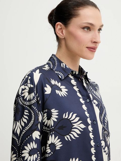 Weekend Max Mara koszula jedwabna LASTRA damska kolor granatowy regular z kołnierzykiem klasycznym 2615191011600