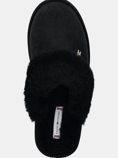 Tommy Hilfiger kapcie skórzane TH SHEARLING HOUSE SHOE kolor czarny FW0FW09063