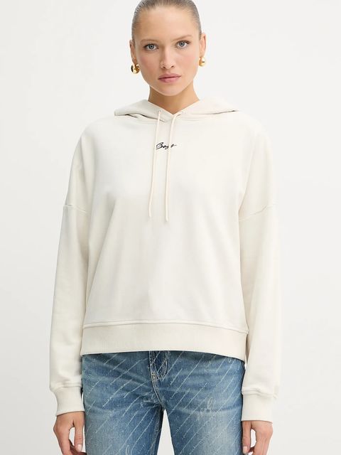 BOSS Orange bluza bawełniana damska kolor beżowy z kapturem gładka 50547572 - zdjęcie produktu nr 1