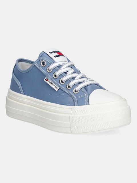 Tommy Jeans tenisówki TJW FOXING FLATFORM SNEAKER LOW damskie kolor niebieski EN0EN02713