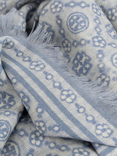 Tory Burch T-monogram fringed scarf - Blue