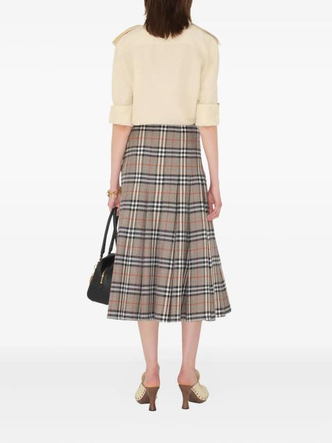Burberry pleated check wool midi skirt - Neutrals