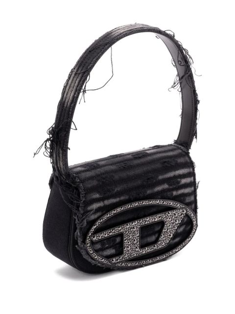Diesel 1DR crystal-embellished frayed shoulder bag - Black