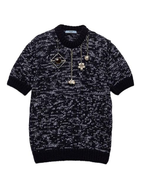 Prada short-sleeve pendant-embellished sweater - Blue - zdjęcie produktu nr 1