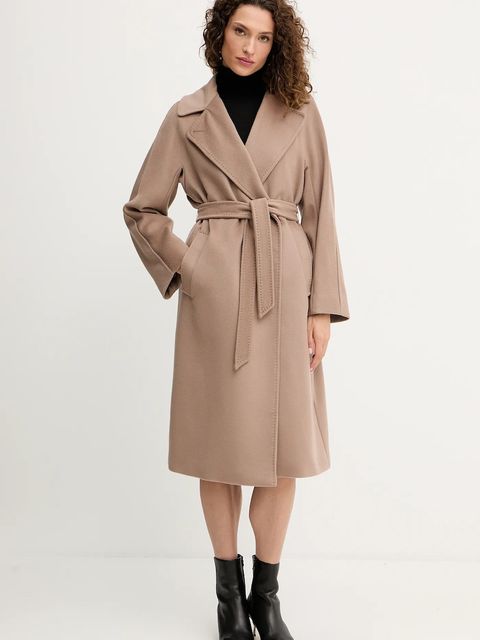 Weekend Max Mara płaszcz wełniany RESINA damski kolor brązowy przejściowy oversize 2525016031600 - zdjęcie produktu nr 1