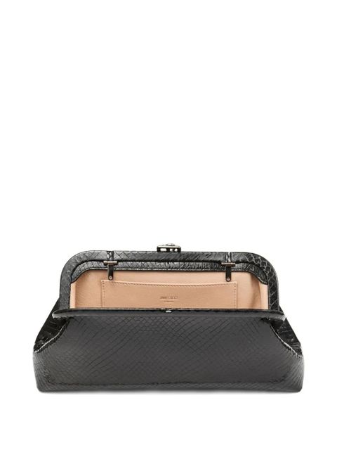 Jimmy Choo Skylar snake-printed leather clutch bag - Black
