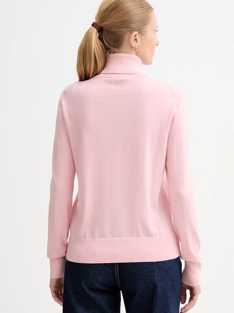 Calvin Klein sweter z dodatkiem wełny damski kolor różowy lekki z golfem LV044D371G