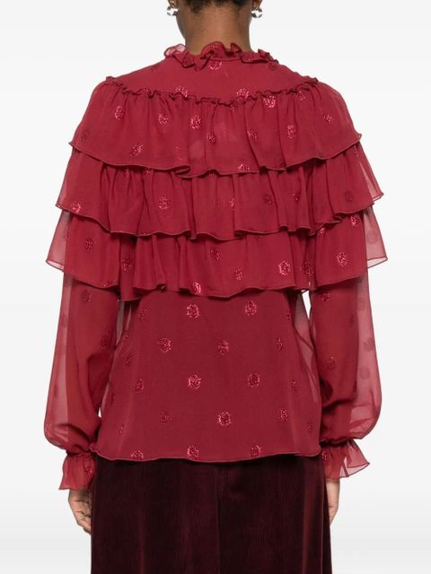 ETRO ruffled glitter-dot blouse - Red