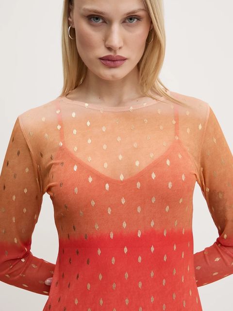 Never Fully Dressed sukienka Sunset Mesh kolor pomarańczowy midi prosta NFDDR1747 - zdjęcie produktu nr 2