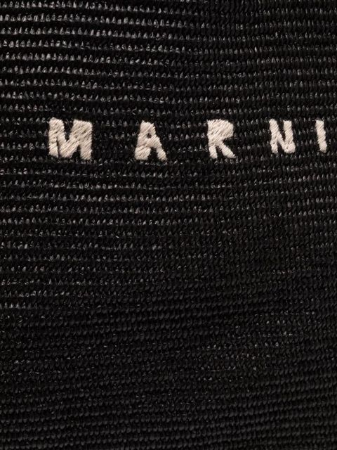 Marni logo-embroidered raffia tote bag - Black