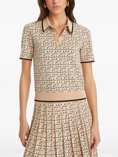 Tory Burch monogram jacquard polo top - Neutrals