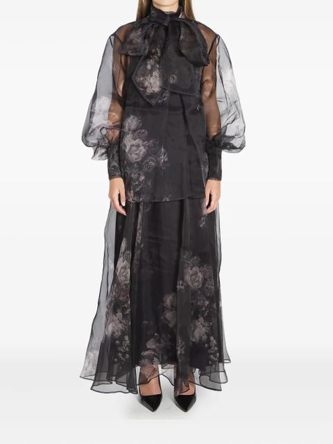 ZIMMERMANN floral-print gathered midi skirt - Black