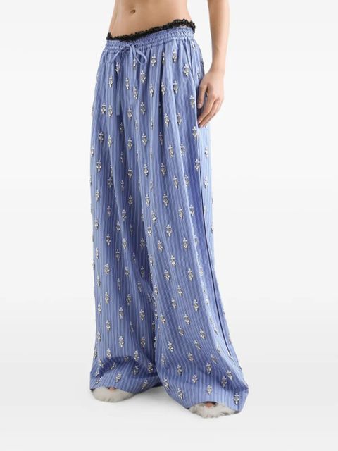 Dolce & Gabbana poplin trousers with crystal flower embroidery - Blue
