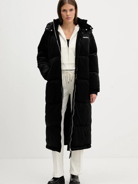 Juicy Couture bluza welurowa damska kolor beżowy z kapturem gładka JCWAS225306 - zdjęcie produktu nr 2