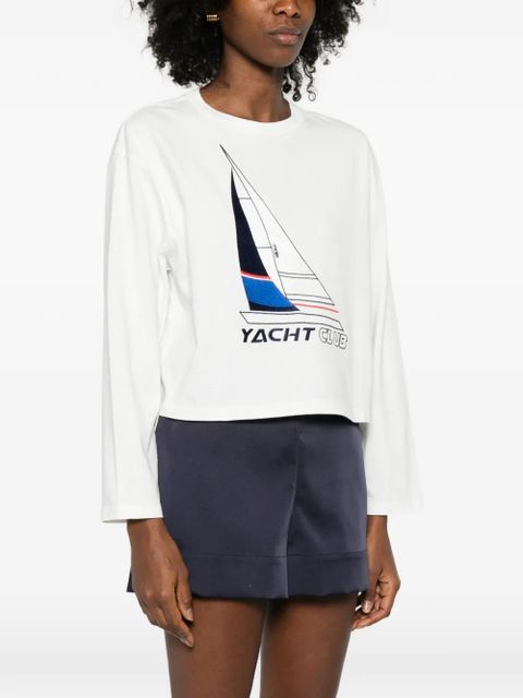 Maje Yacht Club-embroidered T-shirt - White