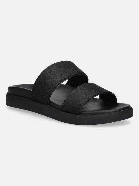 Calvin Klein klapki FLAT SLIDE - JACQ damskie kolor czarny na platformie HW0HW02486 - zdjęcie produktu nr 1