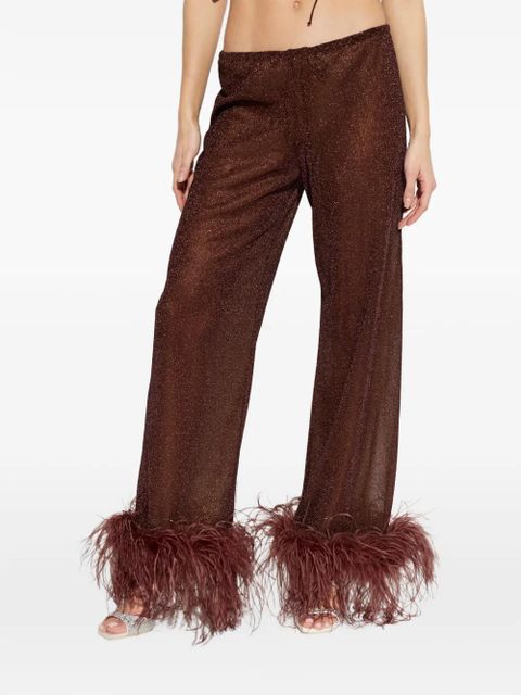 Oséree plumage feather-trim trousers - Brown