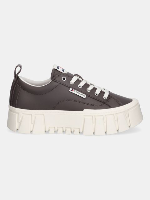 Tommy Jeans sneakersy skórzane TJW VULC FLATFORM LEATHER damskie kolor brązowy EN0EN03008
