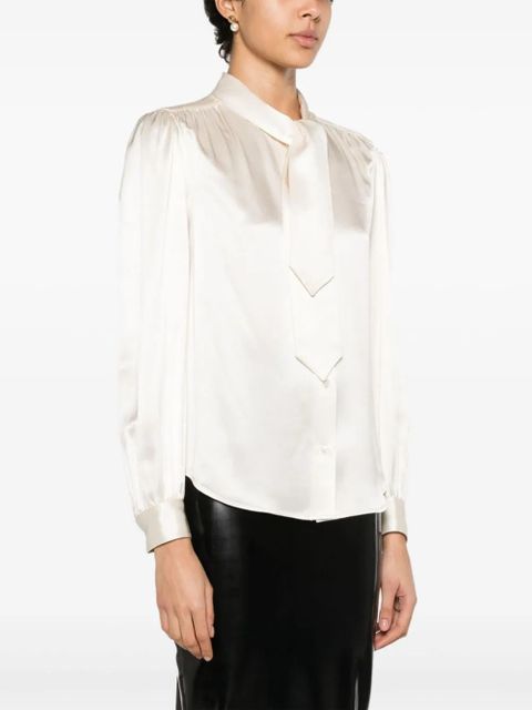 Saint Laurent lavallière-neck silk-satin blouse - Neutrals