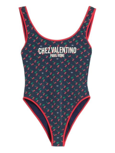 Valentino Garavani Cherryfic-print swimsuit - Blue