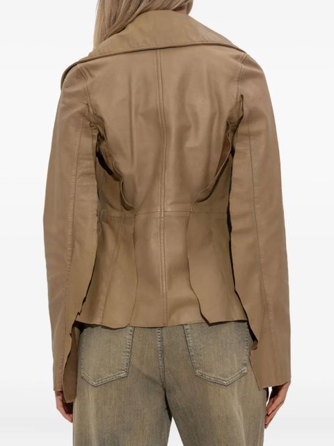 Diesel button-fastening flared leather jacket - Neutrals