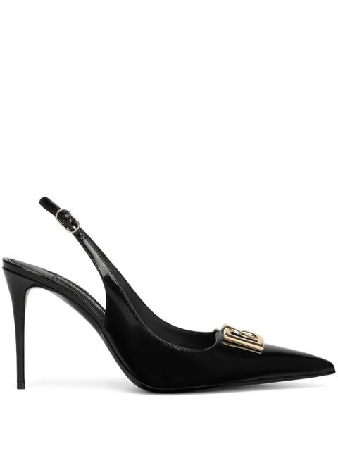 Dolce & Gabbana logo-plaque heeled slingback pumps - Black - zdjęcie produktu nr 1