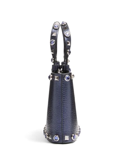 Valentino Garavani Rockstud mini shopping bag in laminated calfskin - Blue