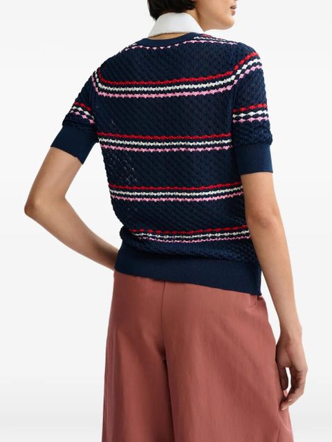 Essentiel Antwerp striped rhinestone-collar knitted top - Blue