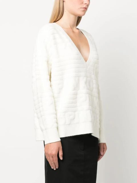 PINKO intarsia-knit logo V-neck jumper - White - zdjęcie produktu nr 2