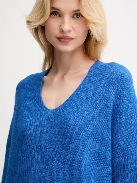 Mos Mosh sweter wełniany damski kolor niebieski