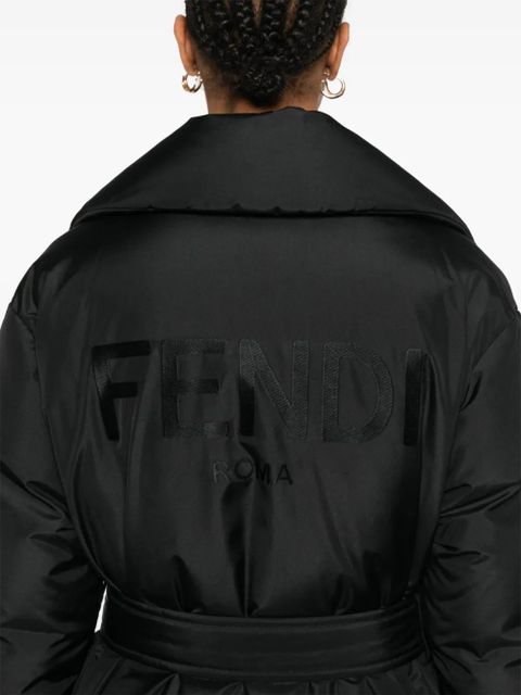 FENDI logo-embroidered coat - Black