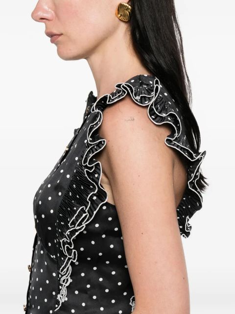 Self-Portrait ruffled polka-dot top - Black