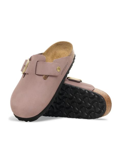 Birkenstock klapki nubukowe Boston Big Buckle damskie kolor fioletowy 1030544