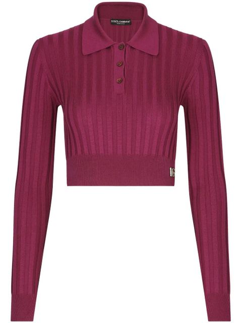 Dolce & Gabbana logo-plaque ribbed top - Pink - zdjęcie produktu nr 1
