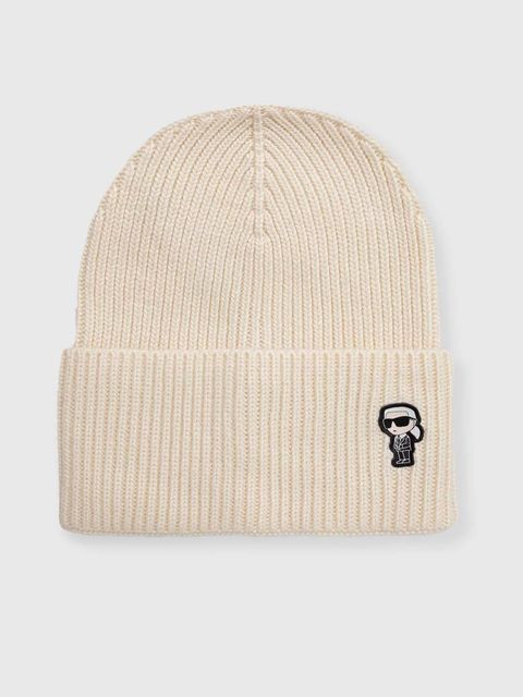 Karl Lagerfeld czapka z domieszką wełny kolor beżowy z grubej dzianiny - zdjęcie produktu nr 1