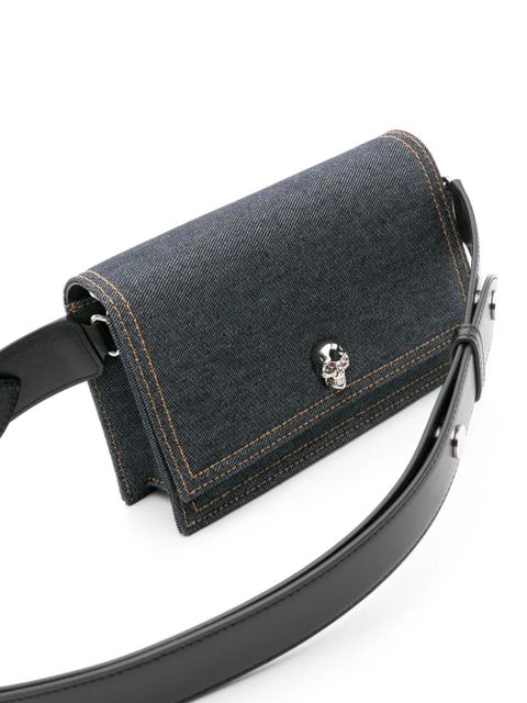 Alexander McQueen small Skull denim shoulder bag - Blue
